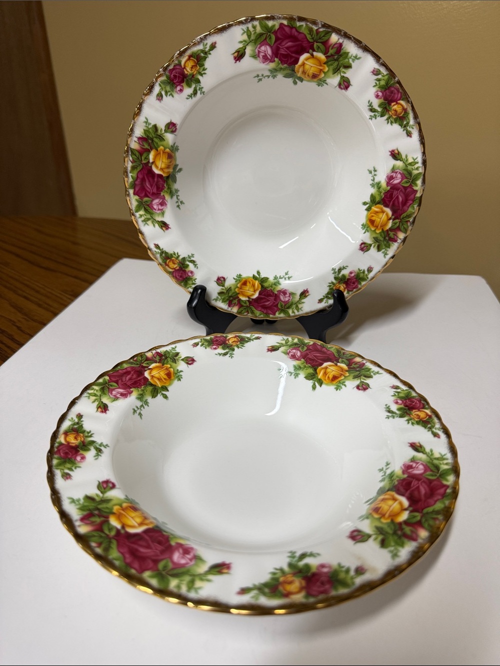 Royal Albert Old Country Roses Rim Soup Bowl 8" with Gold Trim - Set of 2